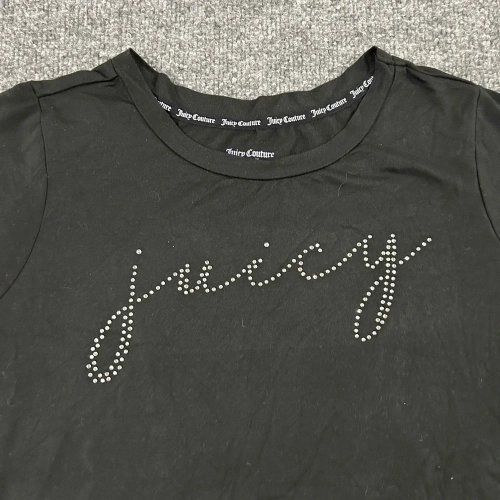 Juicy Couture Sleep Shirt Womens Size M Black Rhinestone Logo Stretch Pajama Top